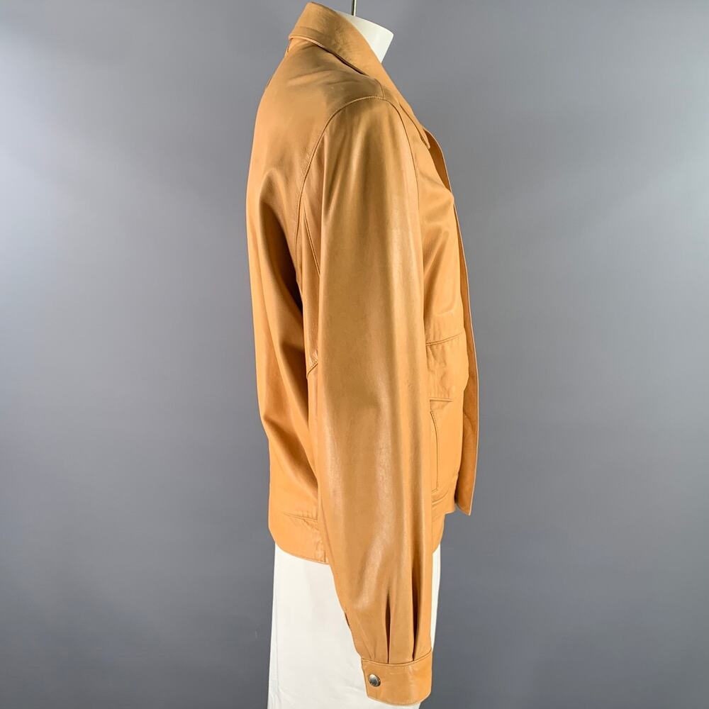SCUOLA DEL CUOIO Size XL Camel Leather Bomber Jacket - Picture 3 of 6